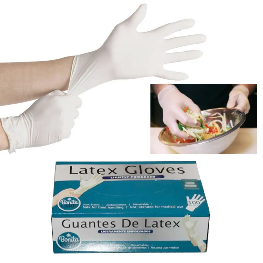 100 Large Disposable Latex Gloves Lightly Powdered Prep Cook Food Cleaning Auto