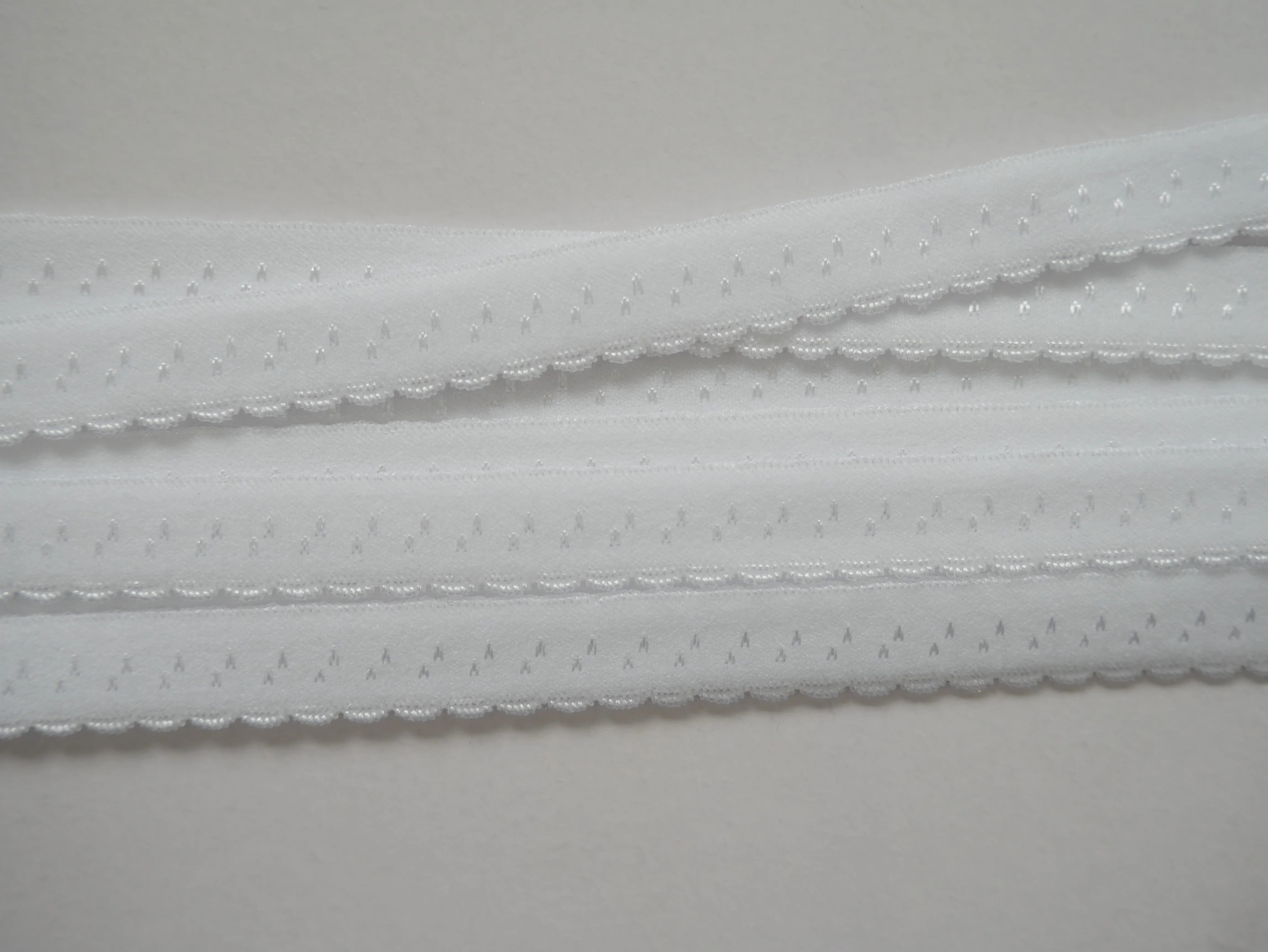 12mm Scalloped Fold Over Elastic - White