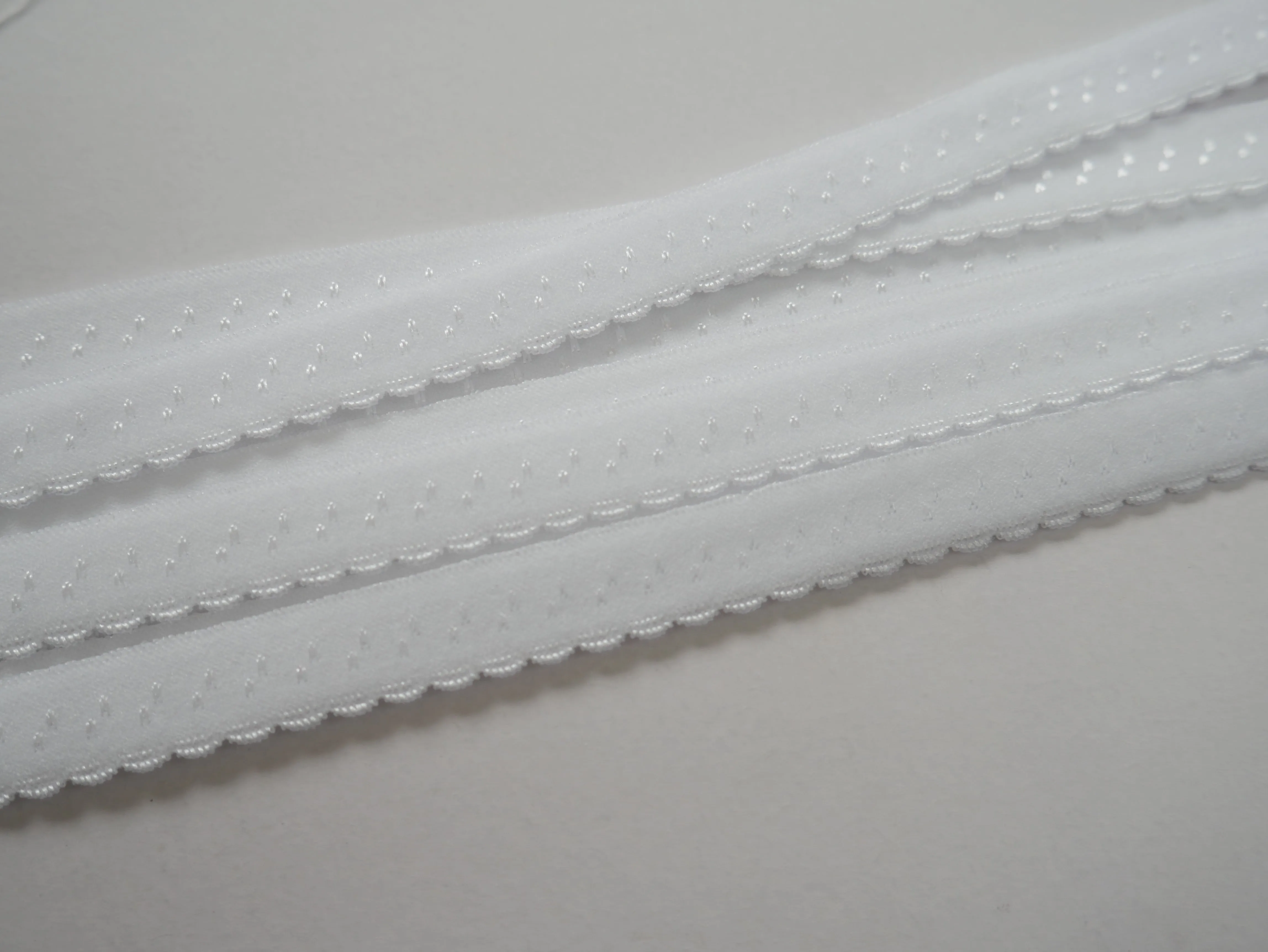 12mm Scalloped Fold Over Elastic - White