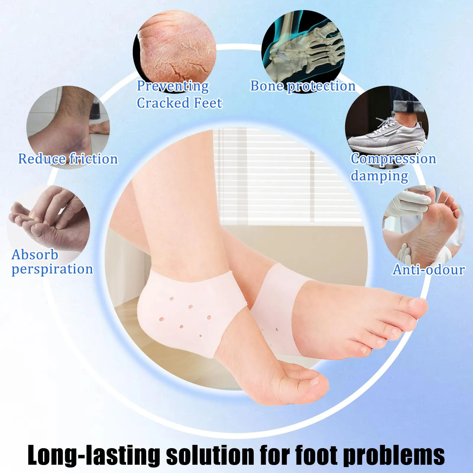 3 pairs of gel heel protection silicone pads, heel pads for shoes, heel sleeves plantar fasciitis inserts, suitable for heel spurs, plantar fasciitis, heel pain, dry cracks and other symptoms