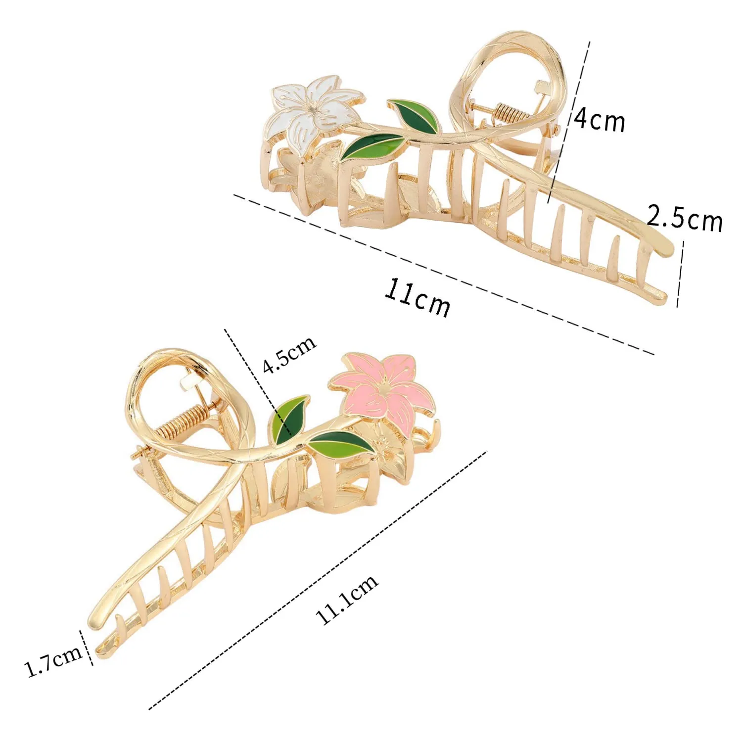 AIUPUOC Hair Clip, Flower Hair Clips for Women, Large French White Pink Hair Clip, Metal Floral Hair Accessories for Thick Hair, 2Pcs