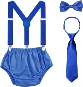 Baby Boys 1st/2nd Birthday Cake Smash Outfit Set Adjustable Suspenders Ties Bloomers for Birthday Photography