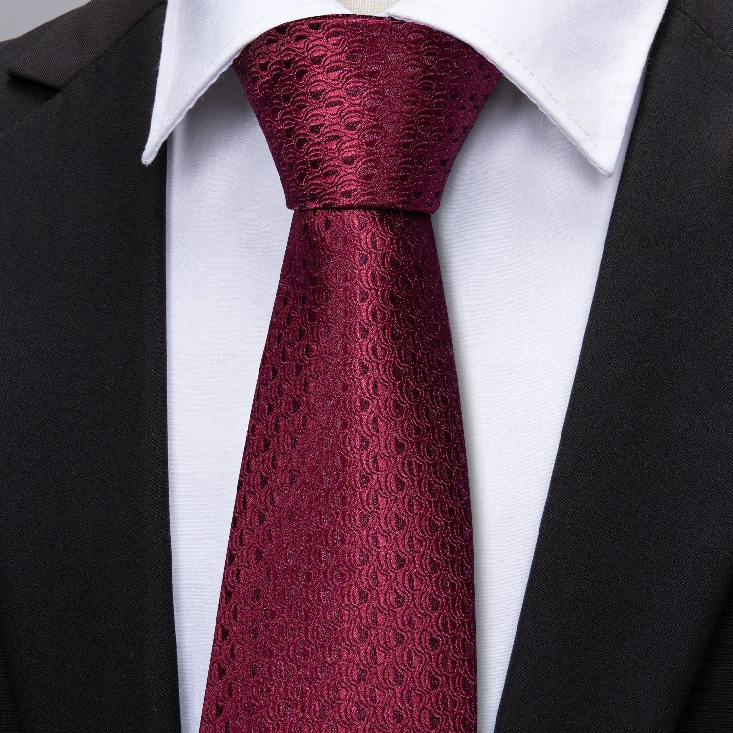 Barry Wang Burgundy Tie Wine Solid Men's Necktie Hanky Cufflinks Set