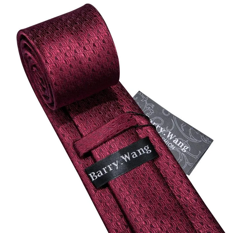 Barry Wang Burgundy Tie Wine Solid Men's Necktie Hanky Cufflinks Set