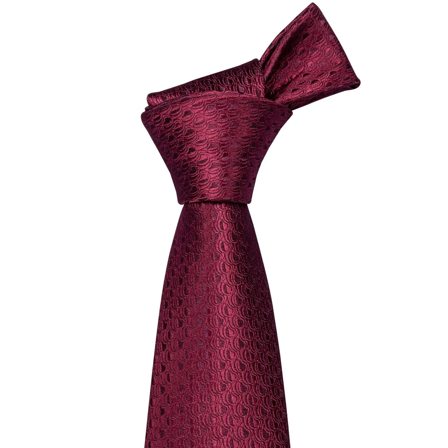 Barry Wang Burgundy Tie Wine Solid Men's Necktie Hanky Cufflinks Set