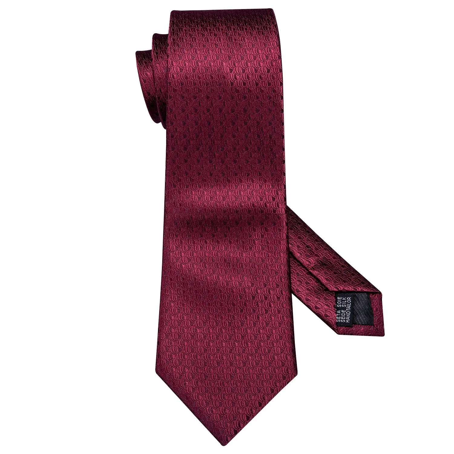 Barry Wang Burgundy Tie Wine Solid Men's Necktie Hanky Cufflinks Set