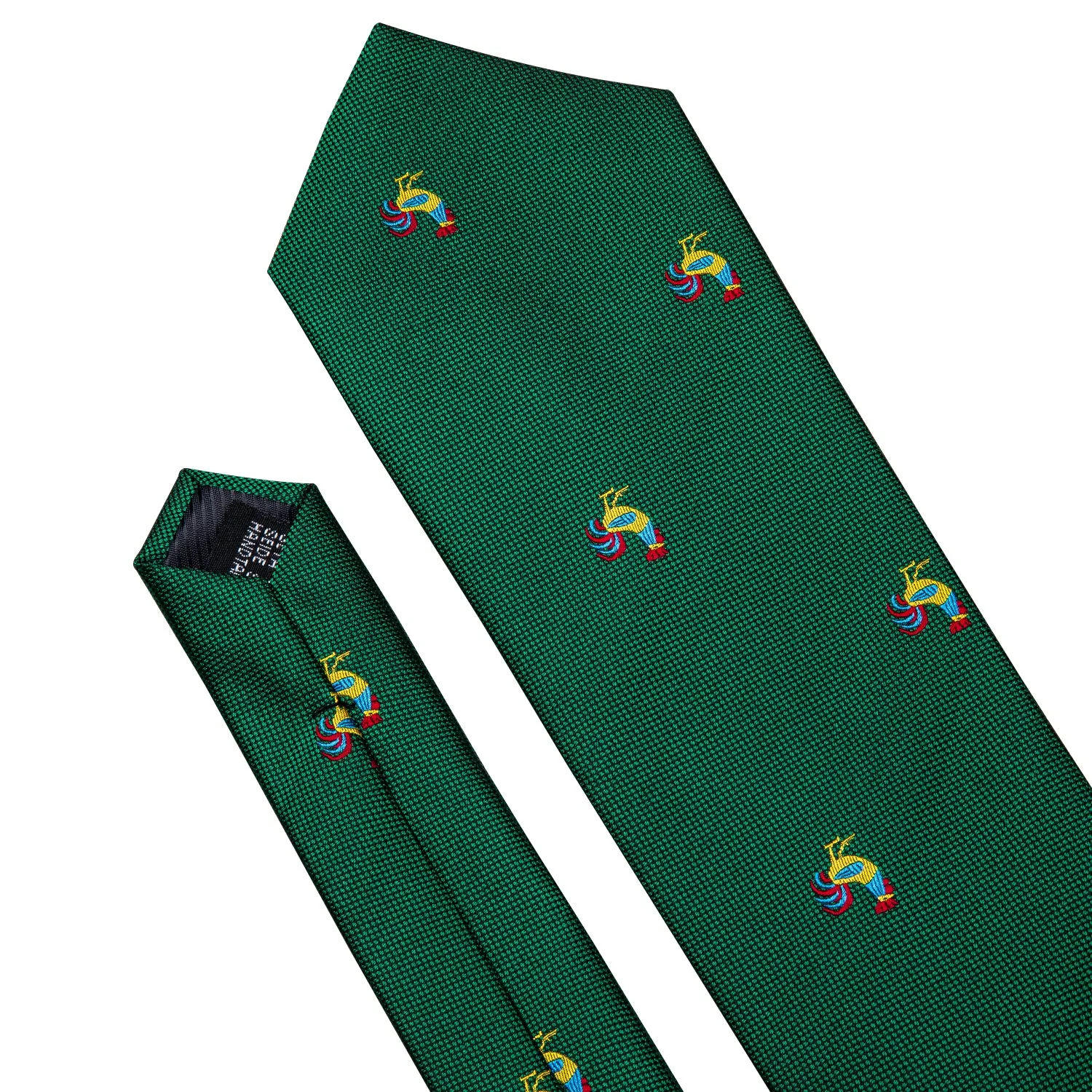 Barry Wang Green Tie Novelty Rooster Pattern Necktie Hanky Cufflinks Set