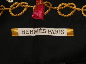 Black & Multicolor Hermes Oiseaux Du Roy Motif Printed Silk Scarf