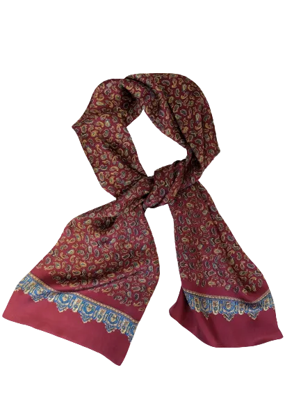 Bordeaux Paisley 100% Silk Scarf 157 x 27 cm