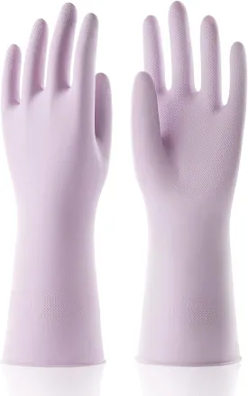 COOLJOB Large Household Rubber Gloves with Cotton Liner & Non-slip Grip, Waterproof Long Lasting Dishwashing Gloves for Kitchen & Bathroom Cleaning, Purple, 1 Pair