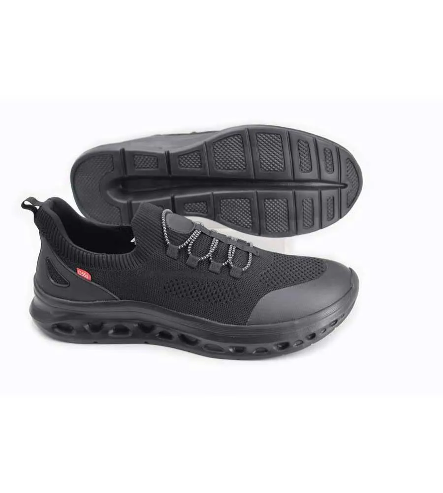 D555 Kingsize Hands Free Shoes For Men With Knitted Top & Faux Elastic Laces (ALFRETON 1) - Black, 12-15