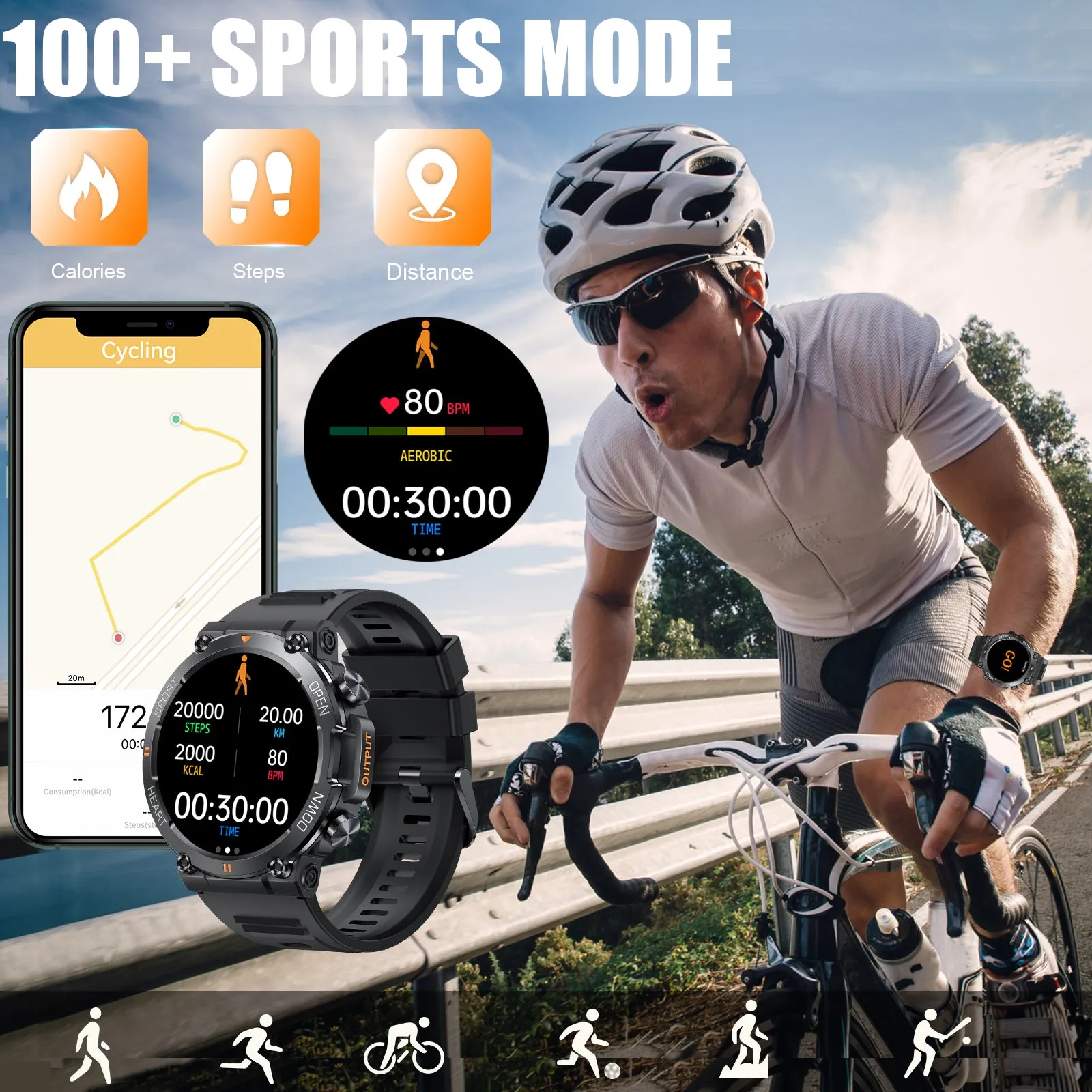 EIGIIS Military Smart Watch for Men Answer Make Calls Message Notification 1.39" HD Full Touch Smartwatch Fitness Tracker Watch Heart Rate Monitor Sleep Monitor Step Counter Sports Watch for iPhone Android