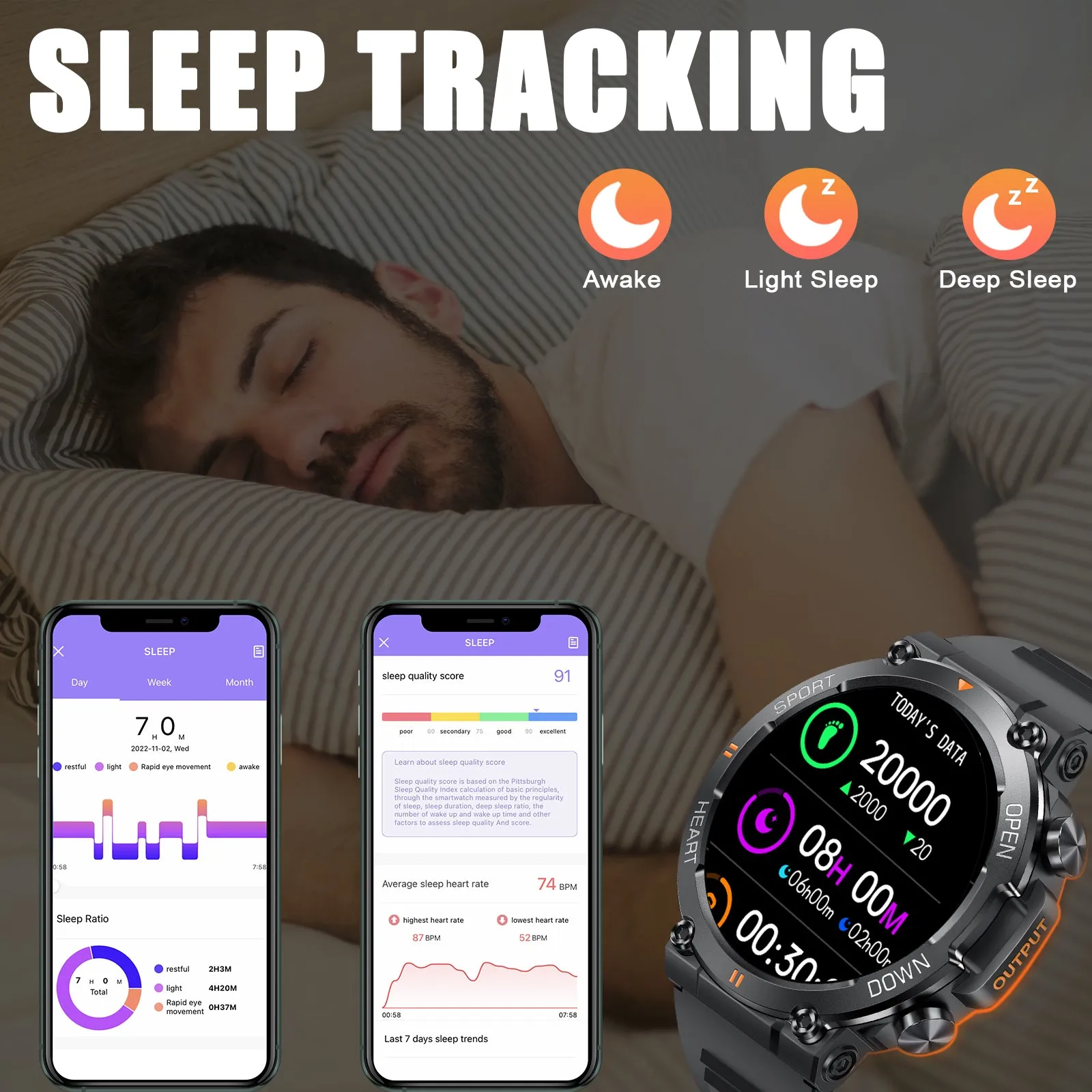 EIGIIS Military Smart Watch for Men Answer Make Calls Message Notification 1.39" HD Full Touch Smartwatch Fitness Tracker Watch Heart Rate Monitor Sleep Monitor Step Counter Sports Watch for iPhone Android