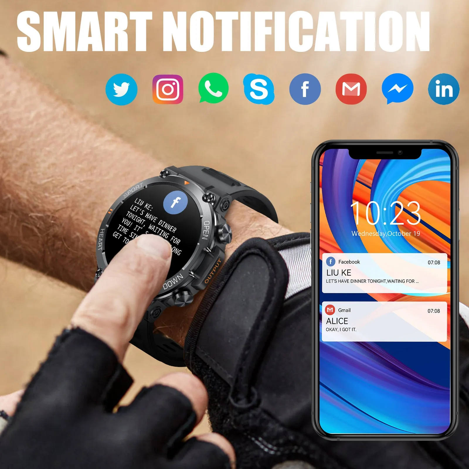EIGIIS Military Smart Watch for Men Answer Make Calls Message Notification 1.39" HD Full Touch Smartwatch Fitness Tracker Watch Heart Rate Monitor Sleep Monitor Step Counter Sports Watch for iPhone Android