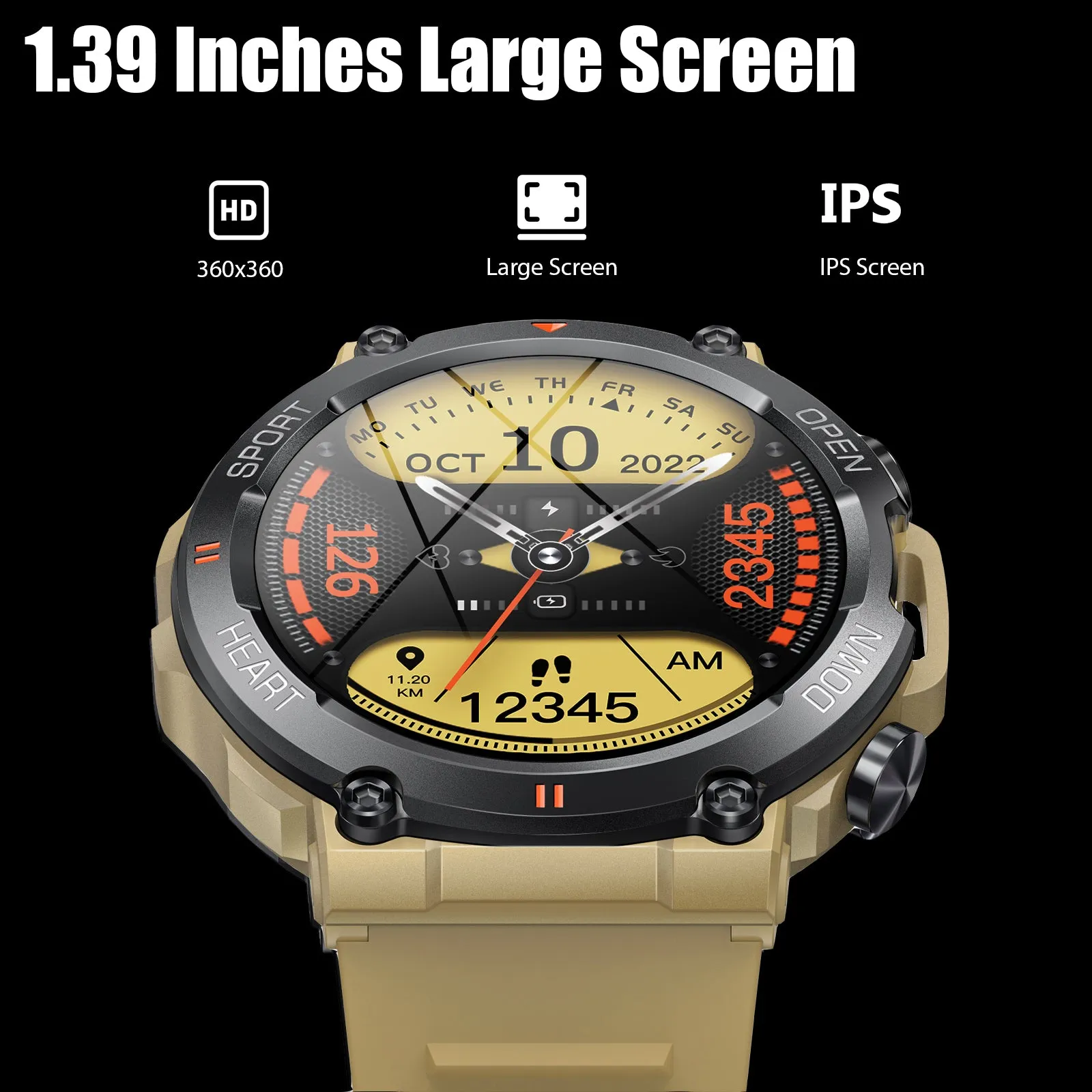 EIGIIS Military Smart Watch for Men Answer Make Calls Message Notification 1.39" HD Full Touch Smartwatch Fitness Tracker Watch Heart Rate Monitor Sleep Monitor Step Counter Sports Watch for iPhone Android