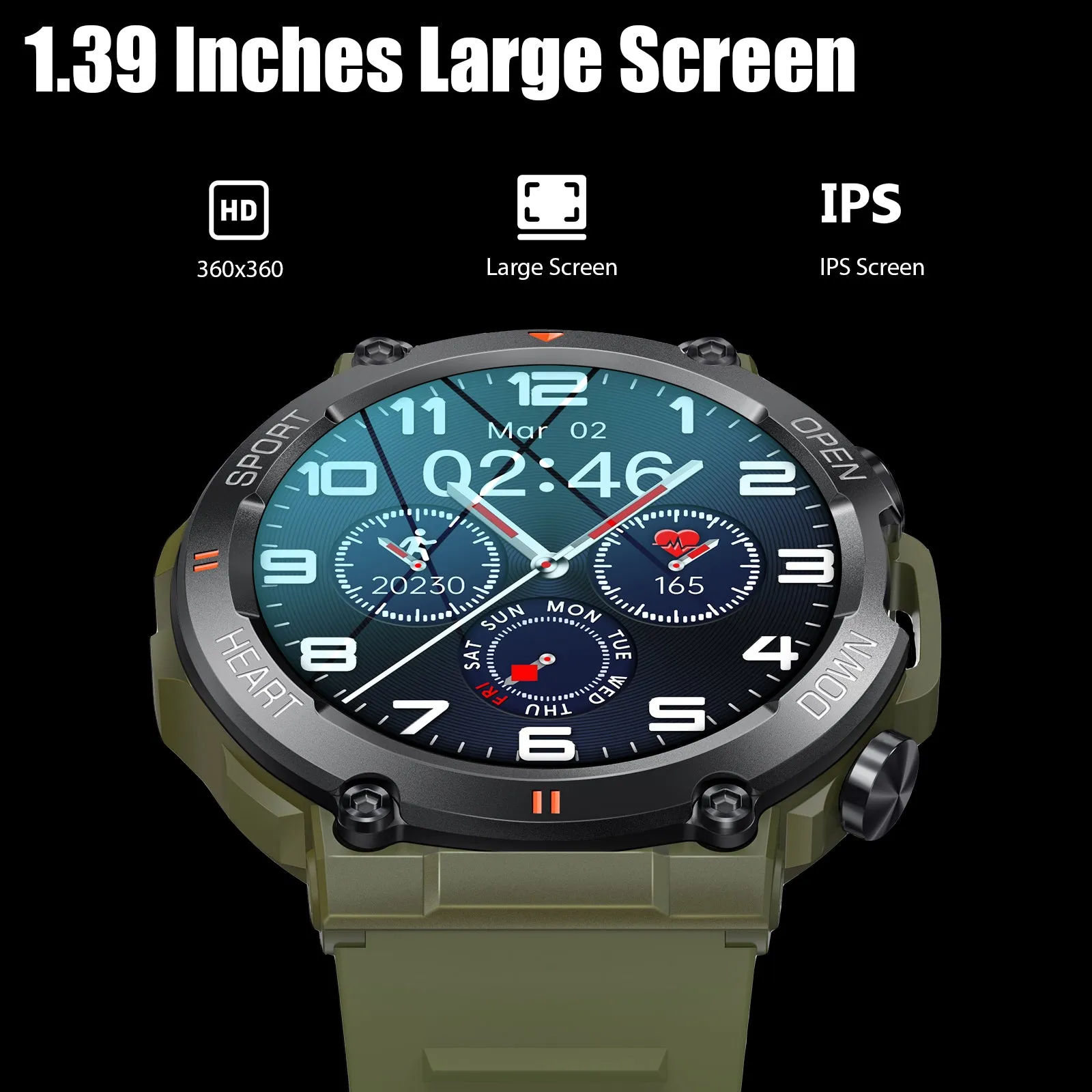 EIGIIS Military Smart Watch for Men Answer Make Calls Message Notification 1.39" HD Full Touch Smartwatch Fitness Tracker Watch Heart Rate Monitor Sleep Monitor Step Counter Sports Watch for iPhone Android