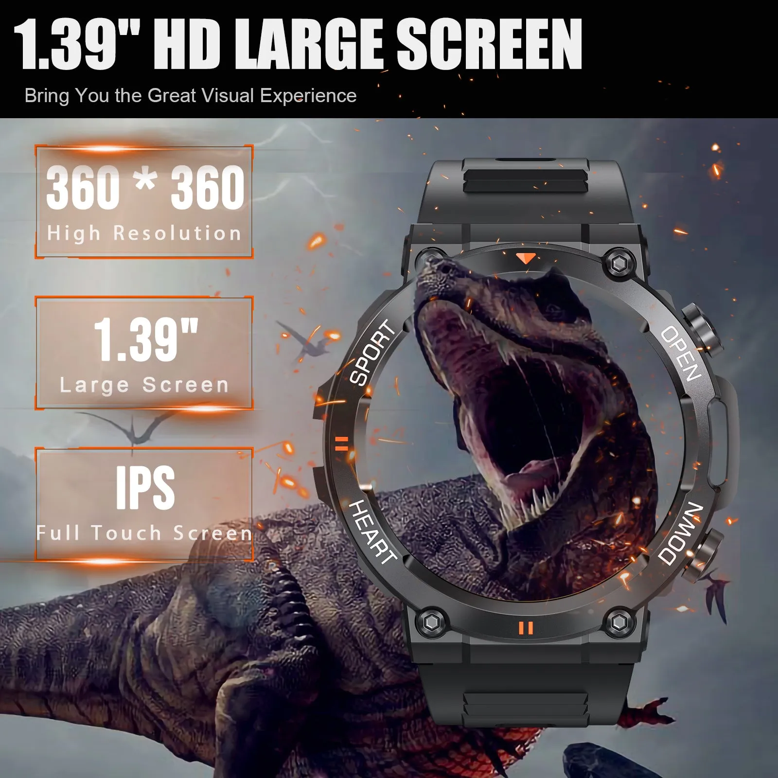 EIGIIS Military Smart Watch for Men Answer Make Calls Message Notification 1.39" HD Full Touch Smartwatch Fitness Tracker Watch Heart Rate Monitor Sleep Monitor Step Counter Sports Watch for iPhone Android