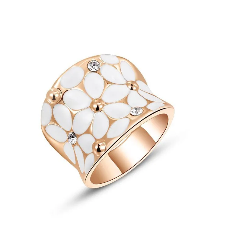Fashion Austrian Crystal White Flower Ring White Gold Plated Women Jewelry for Chirstmas