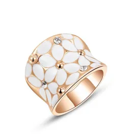Fashion Austrian Crystal White Flower Ring White Gold Plated Women Jewelry for Chirstmas