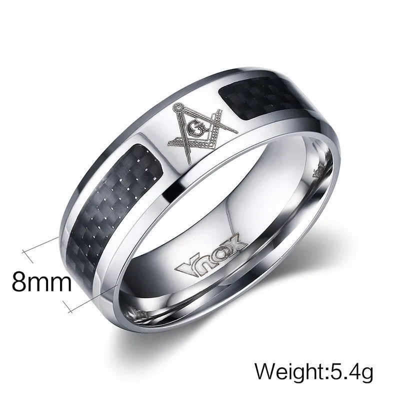 Fashion Black Men Rings Stainless Steel Masonic Rings Punk Carbon Fiber Wedding Rings for Men Jewelry