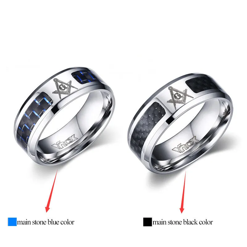 Fashion Black Men Rings Stainless Steel Masonic Rings Punk Carbon Fiber Wedding Rings for Men Jewelry