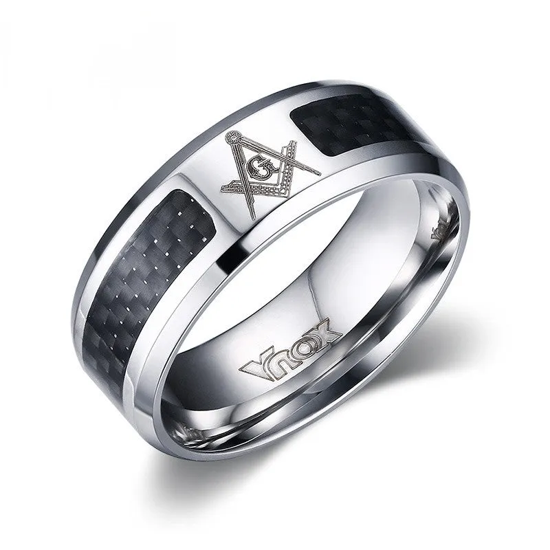 Fashion Black Men Rings Stainless Steel Masonic Rings Punk Carbon Fiber Wedding Rings for Men Jewelry