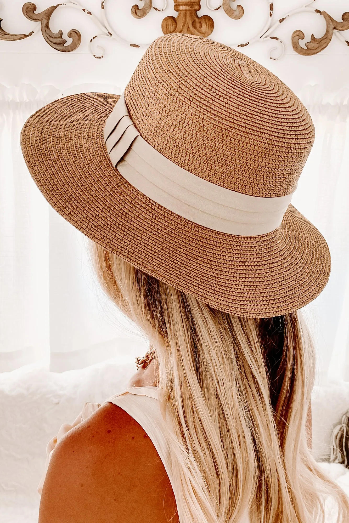 Forever Sunny Straw Woven Round Sun Hat (Tan)