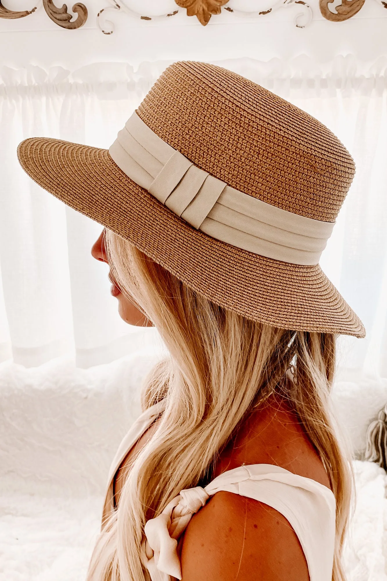 Forever Sunny Straw Woven Round Sun Hat (Tan)
