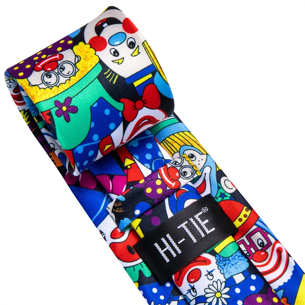 Hi-Tie Clowns Designer Necktie Pocket Square Cufflinks Set