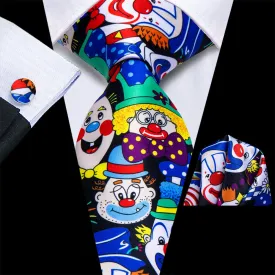Hi-Tie Clowns Designer Necktie Pocket Square Cufflinks Set