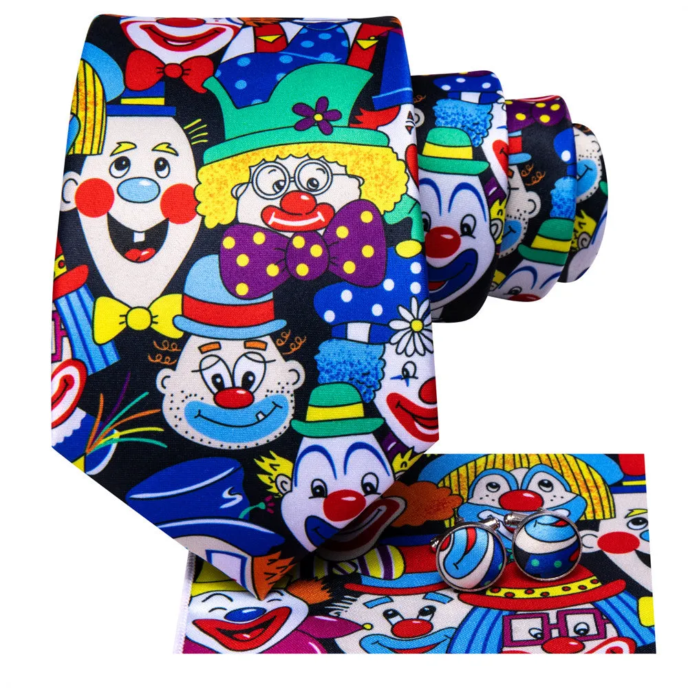 Hi-Tie Clowns Designer Necktie Pocket Square Cufflinks Set