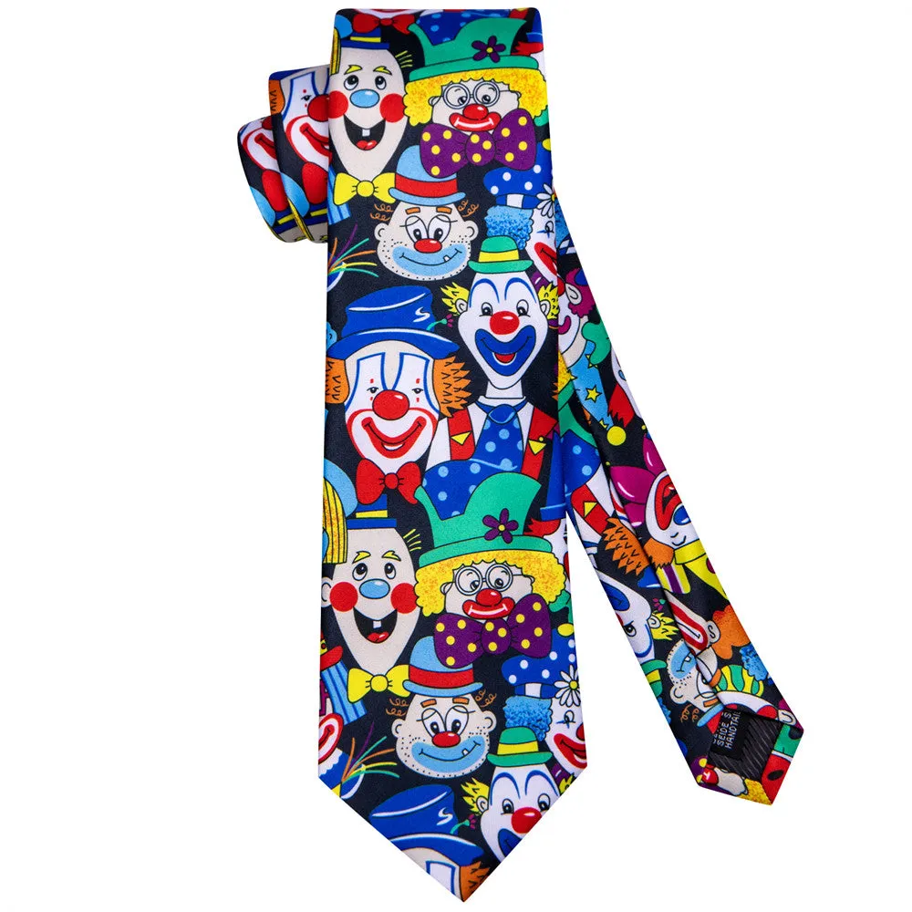 Hi-Tie Clowns Designer Necktie Pocket Square Cufflinks Set