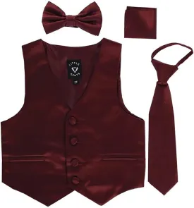 iGirlDress Boys 4 Piece Formal Satin Vest Set Zipper Tie Bowtie Hanky