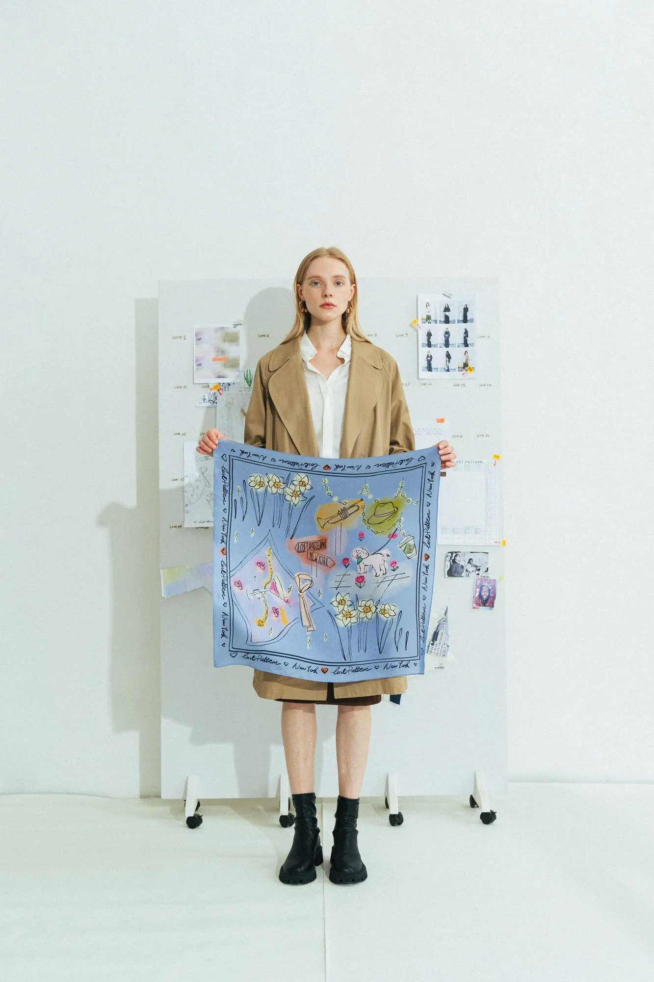 Lost Pattern NYC - "New York in Sketches" Silk Scarf - Blue