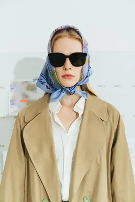 Lost Pattern NYC - "New York in Sketches" Silk Scarf - Blue