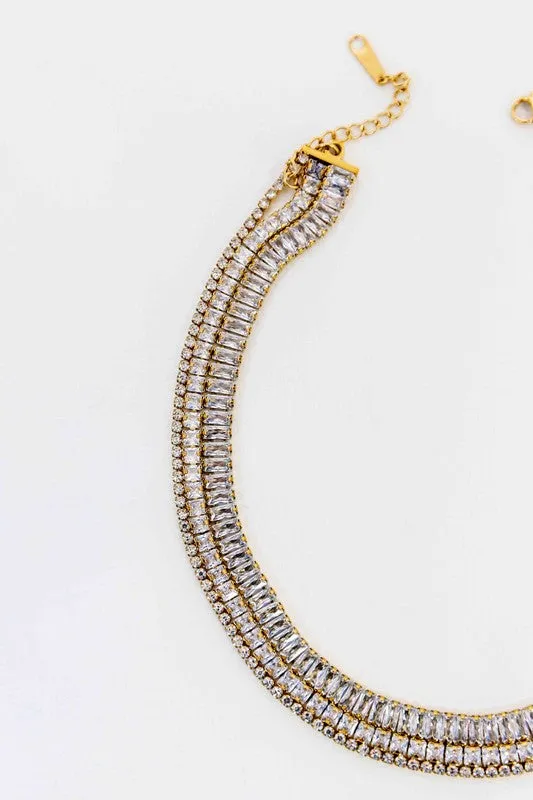 Mia 14K Gold CZ Multistrand Baguette Tennis Necklace