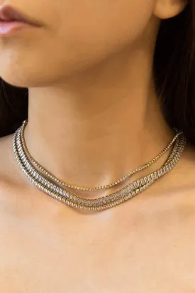 Mia 14K Gold CZ Multistrand Baguette Tennis Necklace