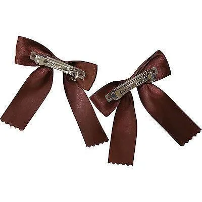 Pair of Brown Hair Bow Ribbon Clips Grips Clasps Barrettes Girls Kid Accessories