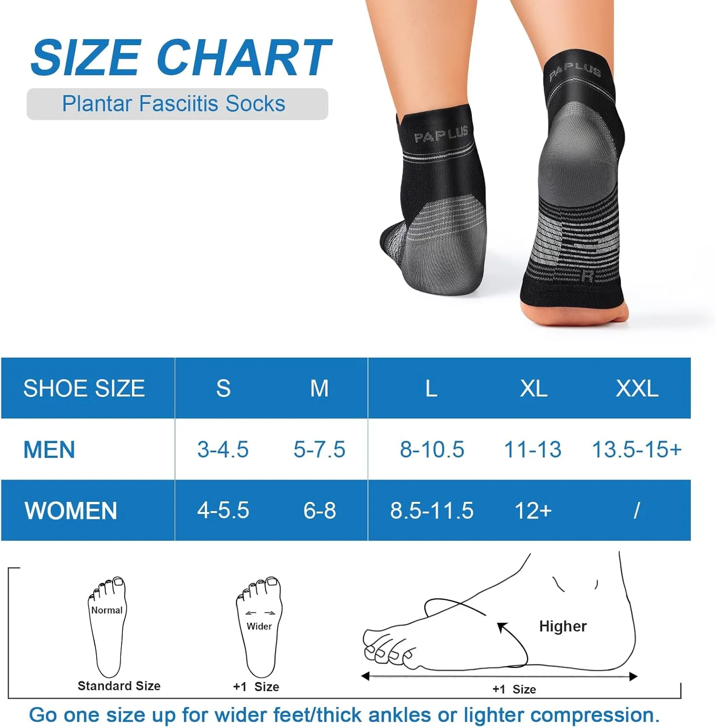 Plantar Fasciitis Sock (6 Pairs) for Men and Women, Compression Foot Sleeves with Arch and Ankle Support (Black, Large)