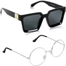Round, Rectangular Sunglasses (For Men & Women, Black, Clear)