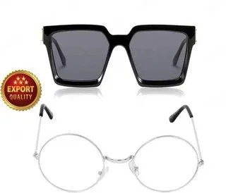 Round, Rectangular Sunglasses (For Men & Women, Black, Clear)
