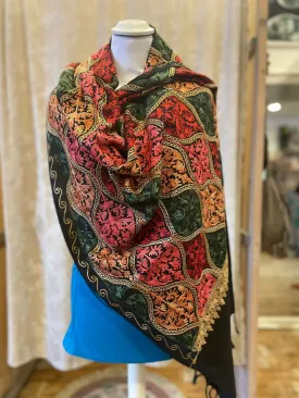 Shanila embroidery handmade scarf - dark blue embroidery