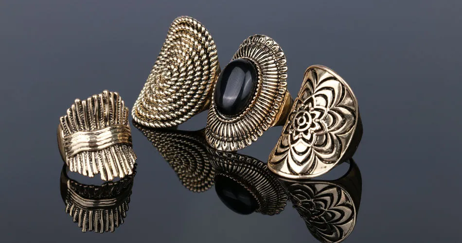 Vintage MiDi Ring 4PCS/Stes Fashion Gold Jewelry Classical Punk Pattern Rings For Women Party Accessories Aros Anel