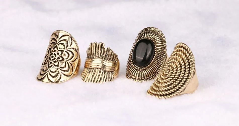 Vintage MiDi Ring 4PCS/Stes Fashion Gold Jewelry Classical Punk Pattern Rings For Women Party Accessories Aros Anel