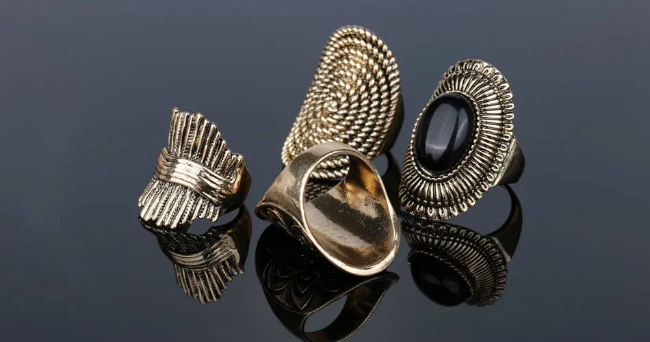 Vintage MiDi Ring 4PCS/Stes Fashion Gold Jewelry Classical Punk Pattern Rings For Women Party Accessories Aros Anel
