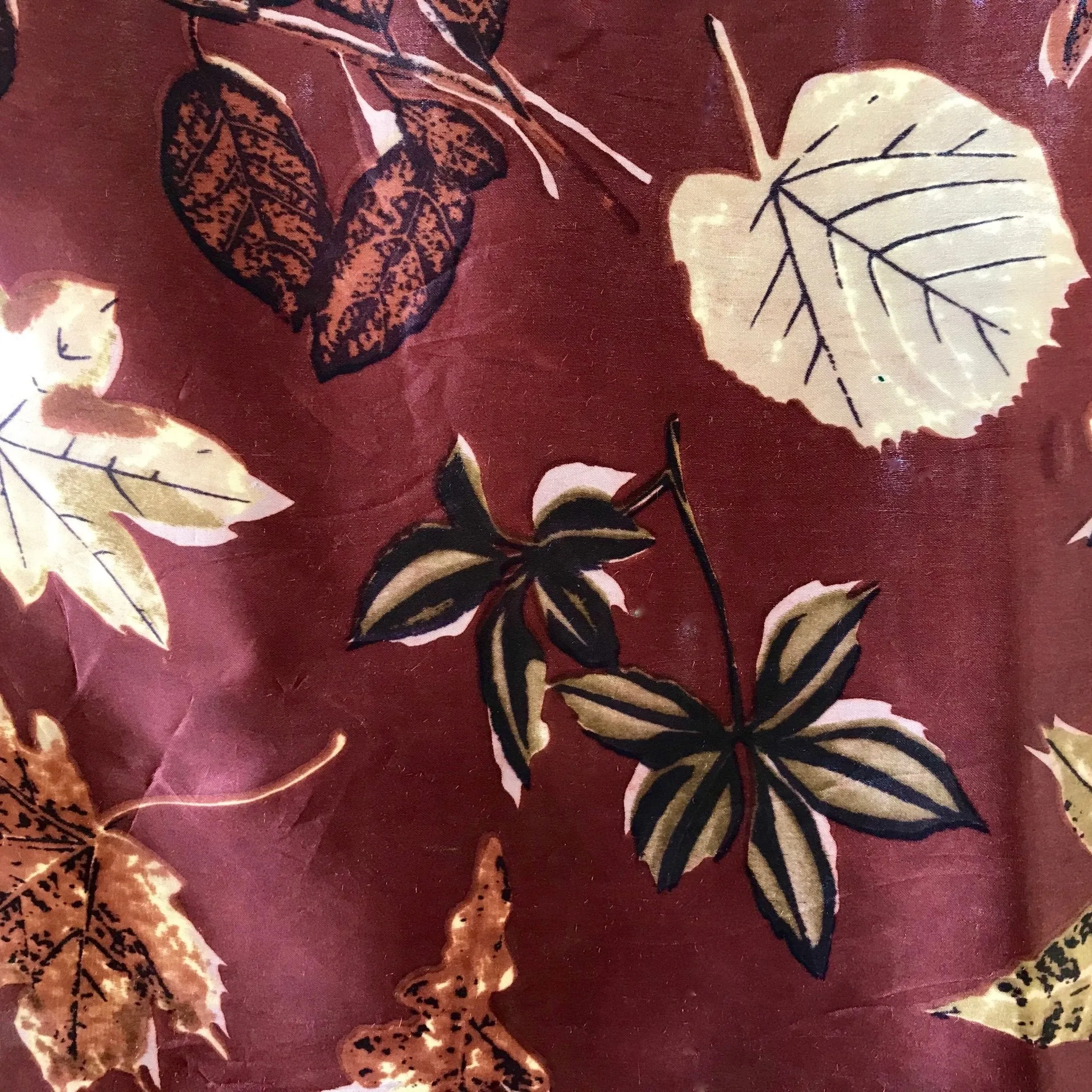 Vintage Silk Scarf Fall Leaves - Square - OOAK