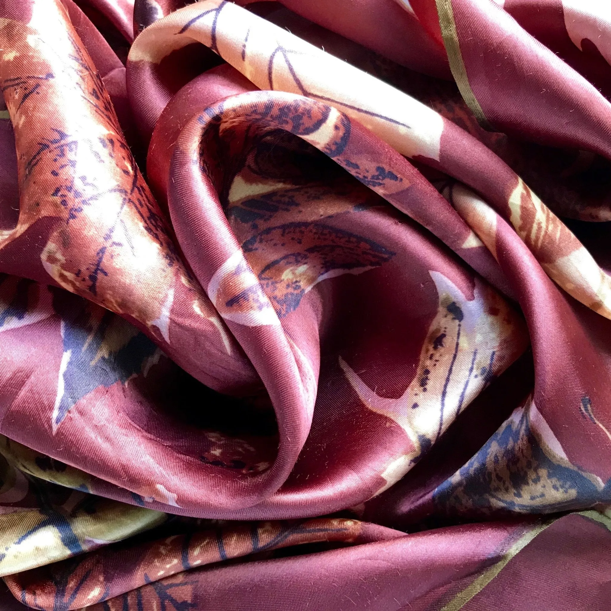 Vintage Silk Scarf Fall Leaves - Square - OOAK