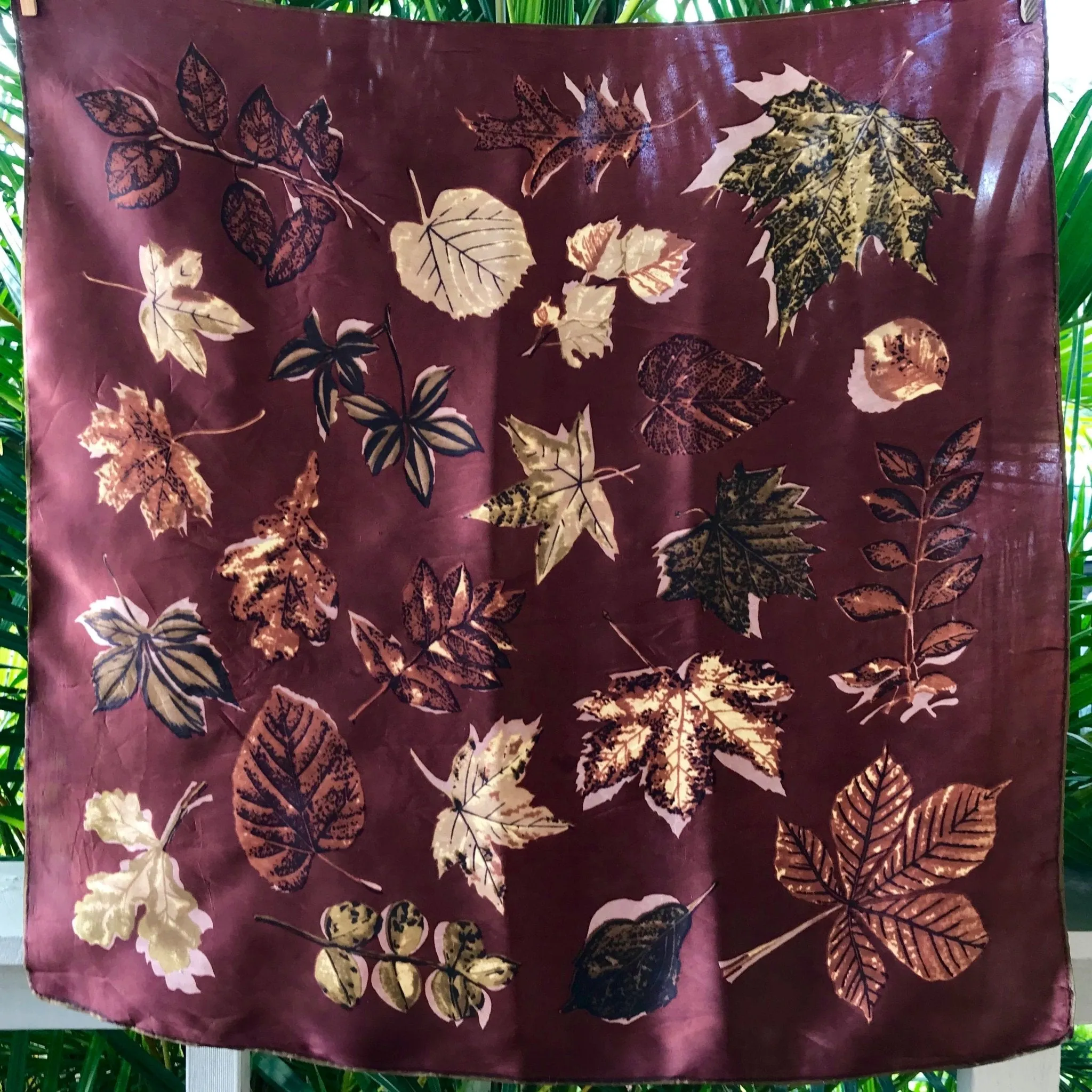 Vintage Silk Scarf Fall Leaves - Square - OOAK