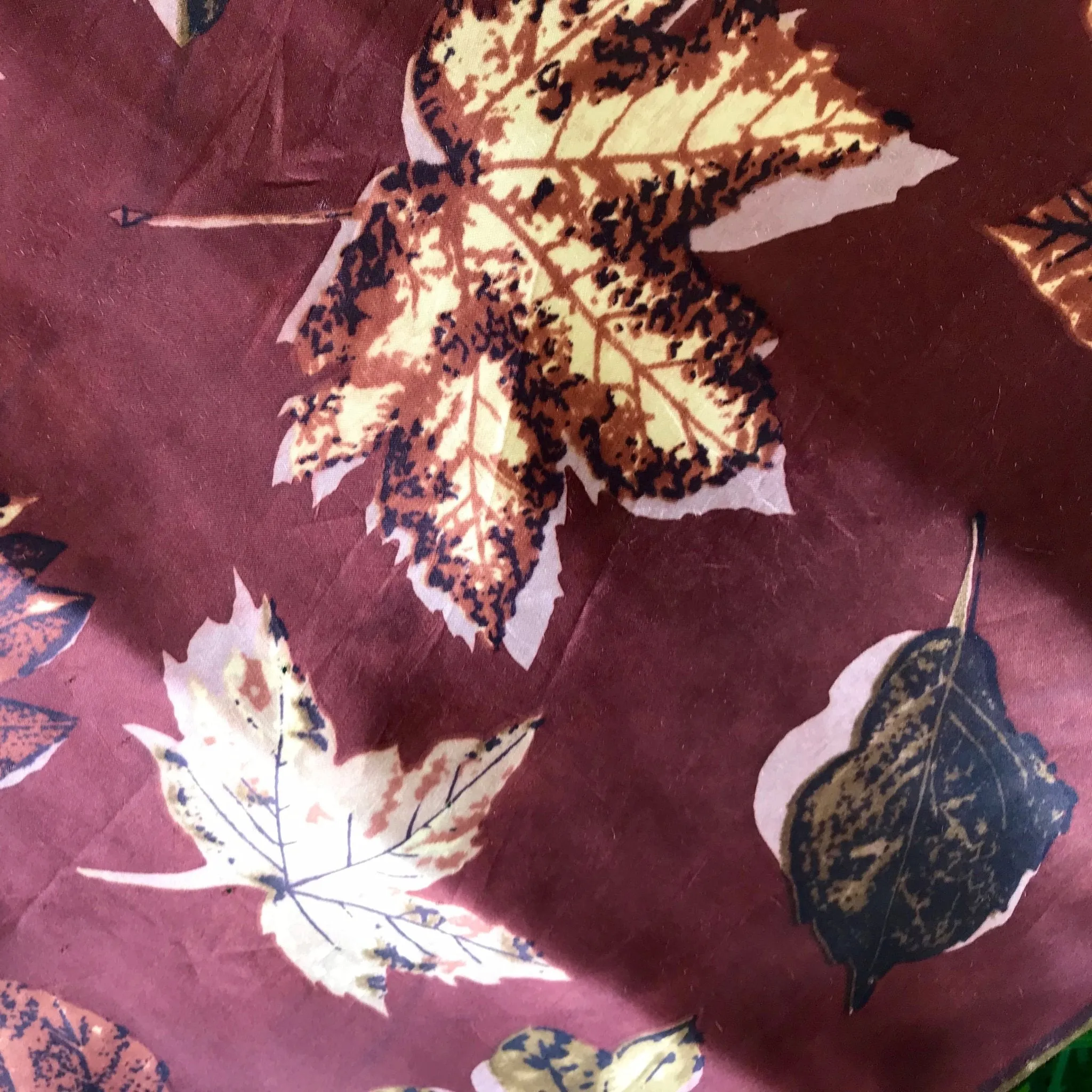 Vintage Silk Scarf Fall Leaves - Square - OOAK