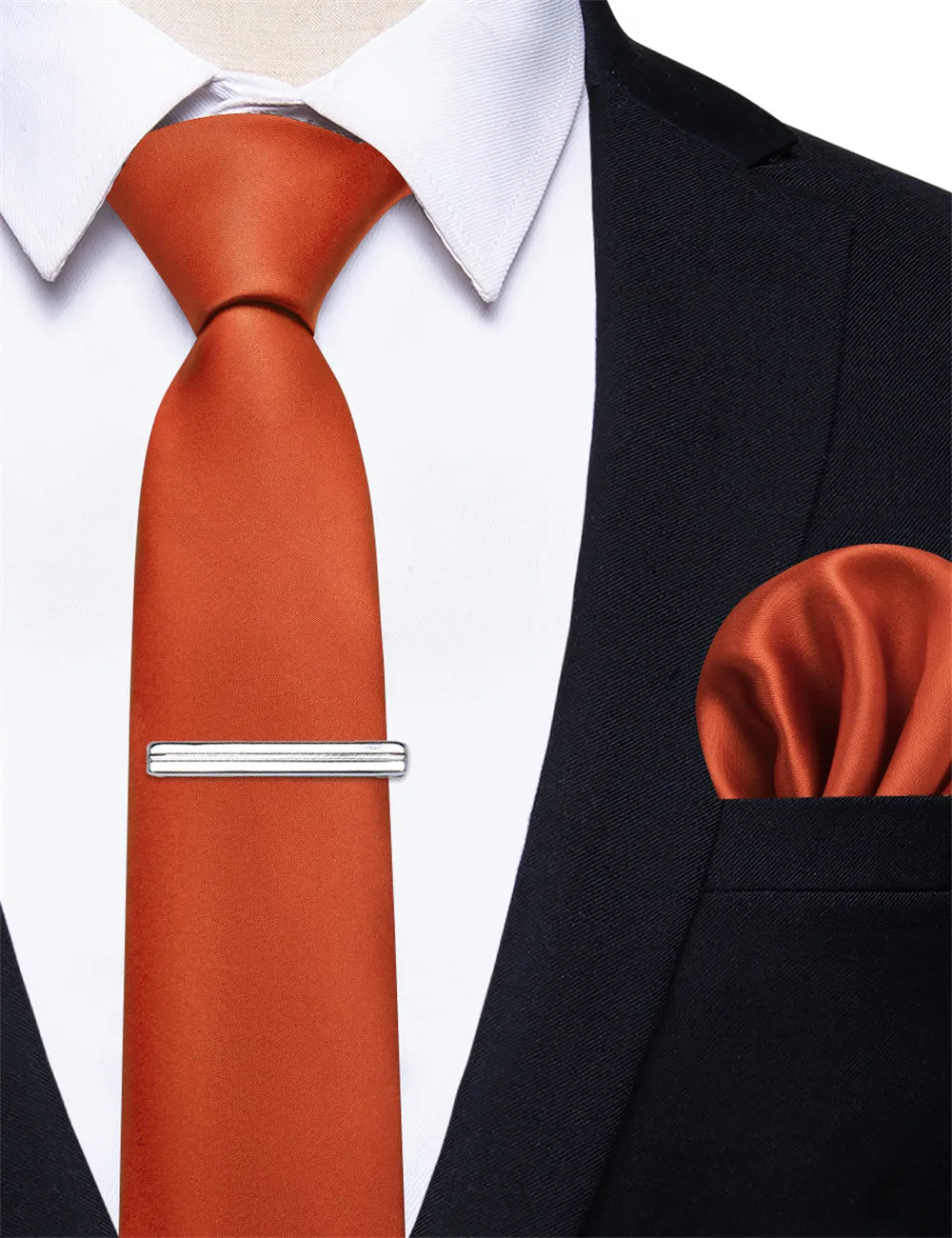 YourTies Dark Coral Solid Skinny Tie Set with Tie Clip